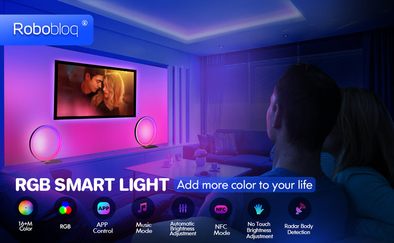Feelin Light Q1: SMART DIY AMBIENT LIGHT ROBOT  Smart RGB Modern Table Lamp, Sync Music and APP Control, with Radar Sensor, Automatic Dimming and Touchless dimming Function, Figure Stand, for Bedroom, Living Room and Gaming Room