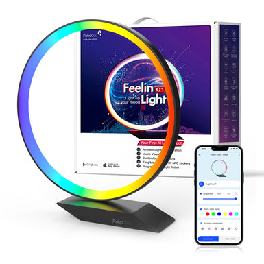 Feelin Light Q1: SMART DIY AMBIENT LIGHT ROBOT  Smart RGB Modern Table Lamp, Sync Music and APP Control, with Radar Sensor, Automatic Dimming and Touchless dimming Function, Figure Stand, for Bedroom, Living Room and Gaming Room