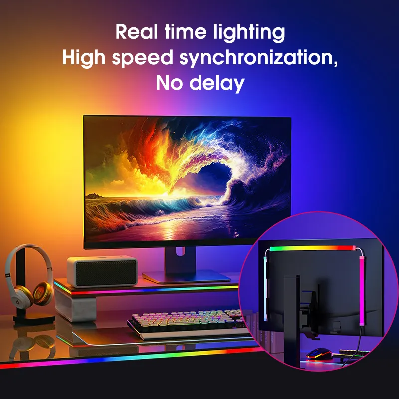 RGBIC LED Backlight for 27-34 Inch PC, Smart LED Lights for Monitors with Color Matching, Monitor sync led strip light, Sync light with music