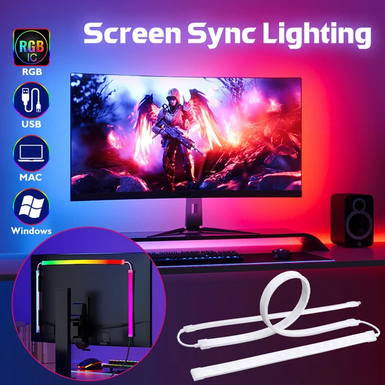 RGBIC LED Backlight for 27-34 Inch PC, Smart LED Lights for Monitors with Color Matching, Monitor sync led strip light, Sync light with music